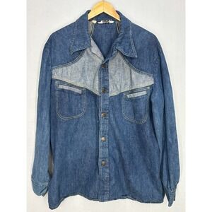 Mr. Leggs Western Wear Denim Shirt Mens Blue Button Front Long Sleeve XL Vintage